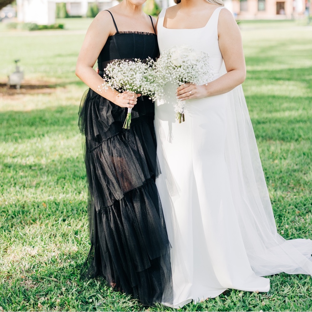 BETSY & ADAM Tiered Tulle Ruffle Mesh Corset Ball Gown